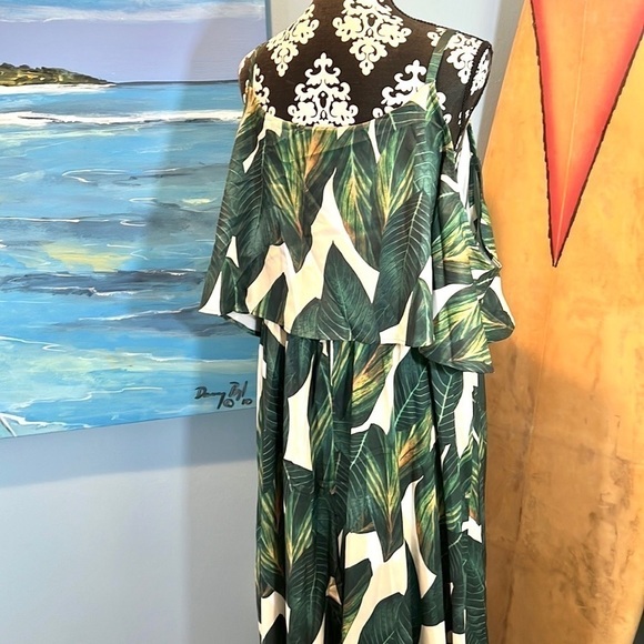 Shein Curve, Amazing Green-Leaf Maxi Dress, Stunning! Size 3XL - Picture 8 of 9